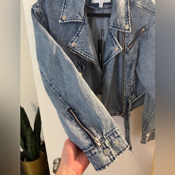 Women’s Denim Jean Moto Biker Jacket With Silver Hardware Details | NWT - Picture 8 of 13
